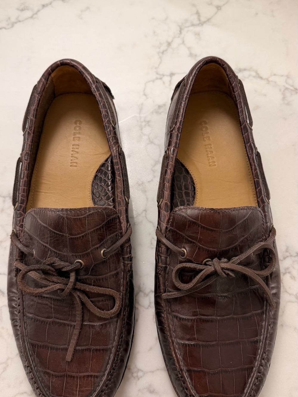 Cole Haan Brown Croc-Embossed Leather Slip-On Loafers